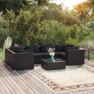vidaXL, vidaXL 7-tlg. Garten-Lounge-Set mit Kissen Poly Rattan Schwarz, 