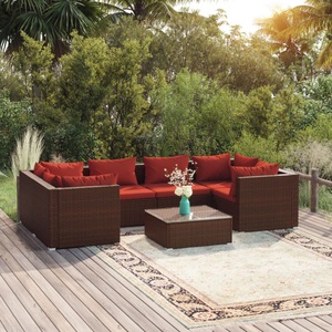 vidaXL, vidaXL 7-tlg. Garten-Lounge-Set mit Kissen Poly Rattan Braun, 