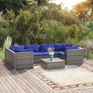 vidaXL, vidaXL 7-tlg. Garten-Lounge-Set mit Kissen Poly Rattan Grau, 