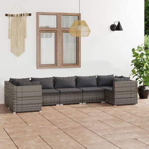 vidaXL, vidaXL 7-tlg. Garten-Lounge-Set mit Kissen Poly Rattan Grau, 