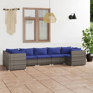 vidaXL, vidaXL 7-tlg. Garten-Lounge-Set mit Kissen Poly Rattan Grau, 