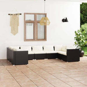 vidaXL, vidaXL 9-tlg. Garten-Lounge-Set mit Kissen Poly Rattan Schwarz, 