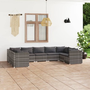 vidaXL, vidaXL 9-tlg. Garten-Lounge-Set mit Kissen Poly Rattan Grau, 