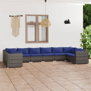 vidaXL, vidaXL 10-tlg. Garten-Lounge-Set mit Kissen Poly Rattan Grau, 