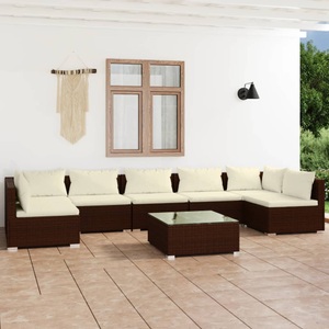 vidaXL, vidaXL 8-tlg. Garten-Lounge-Set mit Kissen Poly Rattan Braun, 