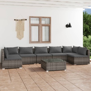 vidaXL, vidaXL 8-tlg. Garten-Lounge-Set mit Kissen Poly Rattan Grau, 