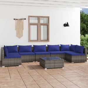 vidaXL, vidaXL 8-tlg. Garten-Lounge-Set mit Kissen Poly Rattan Grau, 