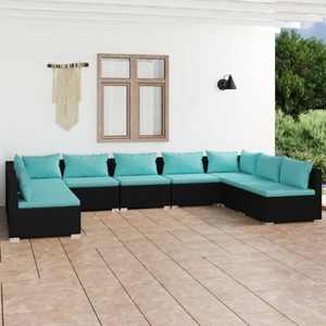 vidaXL, vidaXL 9-tlg. Garten-Lounge-Set mit Kissen Poly Rattan Schwarz, 