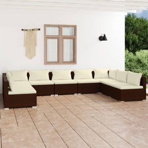 vidaXL, vidaXL 9-tlg. Garten-Lounge-Set mit Kissen Poly Rattan Braun