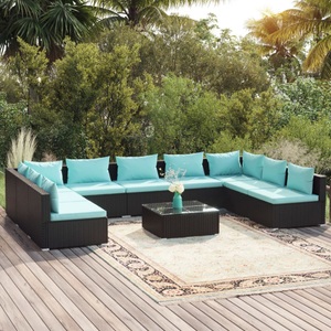 vidaXL, vidaXL 10-tlg. Garten-Lounge-Set mit Kissen Poly Rattan Schwarz, 