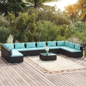 vidaXL, vidaXL 11-tlg. Garten-Lounge-Set mit Kissen Poly Rattan Schwarz, 