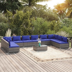 vidaXL, vidaXL 11-tlg. Garten-Lounge-Set mit Kissen Poly Rattan Grau, 
