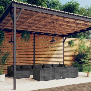 vidaXL, vidaXL 10-tlg. Garten-Lounge-Set mit Kissen Grau Poly Rattan, 