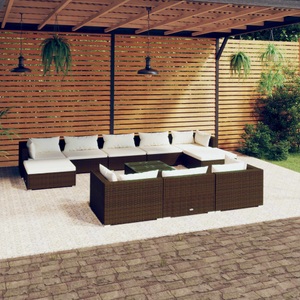 vidaXL, vidaXL 11-tlg. Garten-Lounge-Set mit Kissen Braun Poly Rattan, 