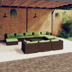 vidaXL, vidaXL 11-tlg. Garten-Lounge-Set mit Kissen Braun Poly Rattan, 