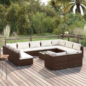 vidaXL, vidaXL 12-tlg. Garten-Lounge-Set mit Kissen Braun Poly Rattan, vidaXL 12-tlg. Garten-Lounge-Set mit Kissen Braun Poly Rattan
