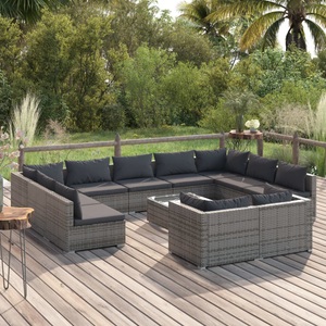 vidaXL, vidaXL 12-tlg. Garten-Lounge-Set mit Kissen Grau Poly Rattan, 