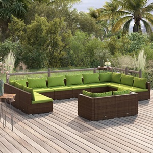 vidaXL, vidaXL 12-tlg. Garten-Lounge-Set mit Kissen Braun Poly Rattan, 