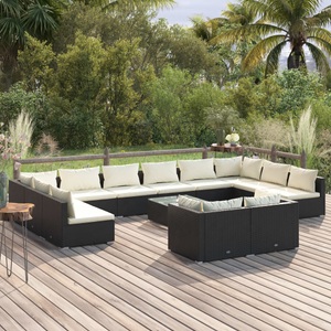 vidaXL, vidaXL 13-tlg. Garten-Lounge-Set mit Kissen Schwarz Poly Rattan, 