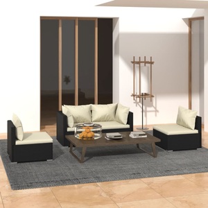 vidaXL, vidaXL 4-tlg. Garten-Lounge-Set mit Kissen Poly Rattan Schwarz, vidaXL 4-tlg. Garten-Lounge-Set mit Kissen Poly Rattan Schwarz