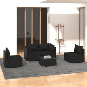 vidaXL, vidaXL 5-tlg. Garten-Lounge-Set mit Kissen Poly Rattan Schwarz, 