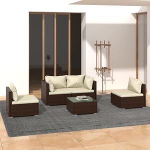vidaXL, vidaXL 5-tlg. Garten-Lounge-Set mit Kissen Poly Rattan Braun, vidaXL 5-tlg. Garten-Lounge-Set mit Kissen Poly Rattan Braun