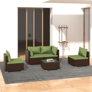 vidaXL, vidaXL 5-tlg. Garten-Lounge-Set mit Kissen Poly Rattan Braun, 