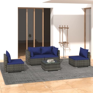 vidaXL, vidaXL 5-tlg. Garten-Lounge-Set mit Kissen Poly Rattan Grau, 