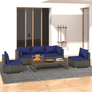 vidaXL, vidaXL 5-tlg. Garten-Lounge-Set mit Kissen Poly Rattan Grau, 