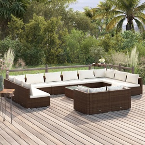 vidaXL, vidaXL 13-tlg. Garten-Lounge-Set mit Kissen Braun Poly Rattan, 
