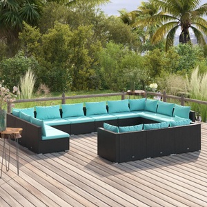 vidaXL, vidaXL 13-tlg. Garten-Lounge-Set mit Kissen Schwarz Poly Rattan, 