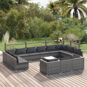 vidaXL, vidaXL 14-tlg. Garten-Lounge-Set mit Kissen Grau Poly Rattan, 