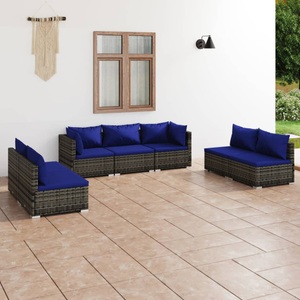 vidaXL, vidaXL 7-tlg. Garten-Lounge-Set mit Kissen Poly Rattan Grau, 