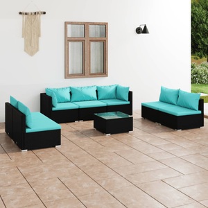 vidaXL, vidaXL 8-tlg. Garten-Lounge-Set mit Kissen Poly Rattan Schwarz, 