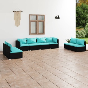 vidaXL, vidaXL 8-tlg. Garten-Lounge-Set mit Kissen Poly Rattan Schwarz, 