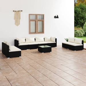 vidaXL, vidaXL 9-tlg. Garten-Lounge-Set mit Kissen Poly Rattan Schwarz, 