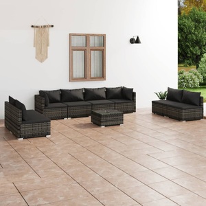 vidaXL, vidaXL 9-tlg. Garten-Lounge-Set mit Kissen Poly Rattan Grau, 