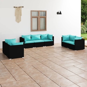 vidaXL, vidaXL 7-tlg. Garten-Lounge-Set mit Kissen Poly Rattan Schwarz, vidaXL 7-tlg. Garten-Lounge-Set mit Kissen Poly Rattan Schwarz