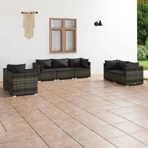 vidaXL, vidaXL 7-tlg. Garten-Lounge-Set mit Kissen Poly Rattan Grau, vidaXL 7-tlg. Garten-Lounge-Set mit Kissen Poly Rattan Grau