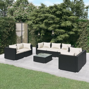 vidaXL, vidaXL 8-tlg. Garten-Lounge-Set mit Kissen Poly Rattan Schwarz, 