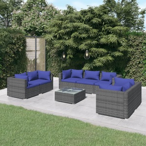 vidaXL, vidaXL 8-tlg. Garten-Lounge-Set mit Kissen Poly Rattan Grau, 
