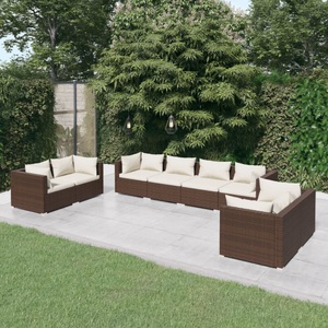 vidaXL, vidaXL 8-tlg. Garten-Lounge-Set mit Kissen Poly Rattan Braun, vidaXL 8-tlg. Garten-Lounge-Set mit Kissen Poly Rattan Braun