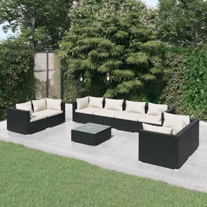vidaXL, vidaXL 9-tlg. Garten-Lounge-Set mit Kissen Poly Rattan Schwarz, vidaXL 9-tlg. Garten-Lounge-Set mit Kissen Poly Rattan Schwarz