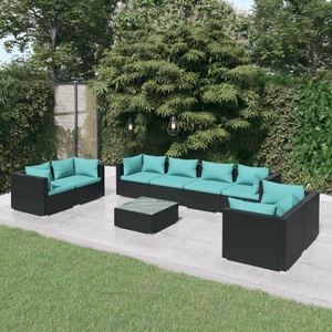 vidaXL, vidaXL 9-tlg. Garten-Lounge-Set mit Kissen Poly Rattan Schwarz, 