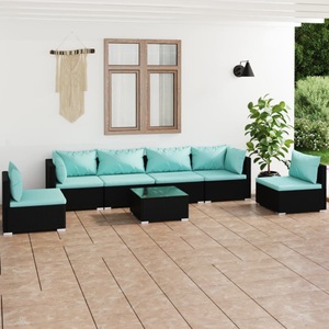 vidaXL, vidaXL 7-tlg. Garten-Lounge-Set mit Kissen Poly Rattan Schwarz, 