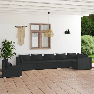vidaXL, vidaXL 7-tlg. Garten-Lounge-Set mit Kissen Poly Rattan Schwarz, 
