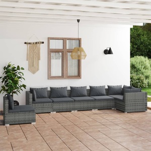 vidaXL, vidaXL 7-tlg. Garten-Lounge-Set mit Kissen Poly Rattan Grau, 