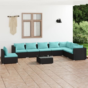 vidaXL, vidaXL 9-tlg. Garten-Lounge-Set mit Kissen Poly Rattan Schwarz, 