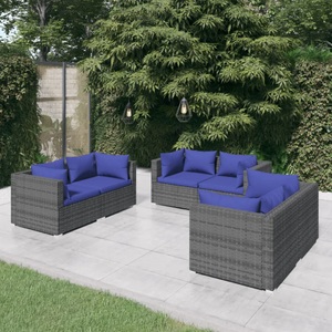vidaXL, vidaXL 6-tlg. Garten-Lounge-Set mit Kissen Poly Rattan Grau, vidaXL 6-tlg. Garten-Lounge-Set mit Kissen Poly Rattan Grau