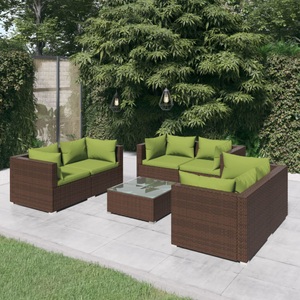 vidaXL, vidaXL 7-tlg. Garten-Lounge-Set mit Kissen Poly Rattan Braun, 